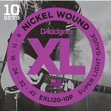 EXL120-10P Nickel Wound Струны для электрогитары, Super Light, 9-42, 10 комплектов, DAddario