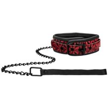 Shots Media BV Красно-черный широкий ошейник с поводком Luxury Collar with Leash