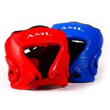 Шлем боксерский с логотипом AML, кожа, цвет синий, р-р M