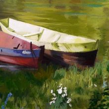 Картина на холсте маслом "Две лодки у старого клена"