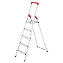 Стремянка алюминиевая Hailo 8150-501, 5 ступеней, с крючком на красной ручке