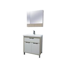 Aquanet Мебель для ванной Гретта 75 (светлый дуб фасад белый) - Мебель для ванной Гретта 75 (светлый дуб фасад белый) ящик и 2 дверцы - Раковина-столешница Shenxin 75