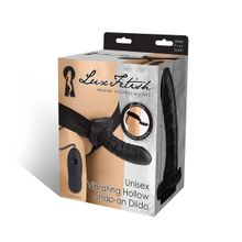 Lux Fetish Чёрный полый страпон с вибрацией Unisex Vibrating Hollow Strap-On - 14 см. (черный)