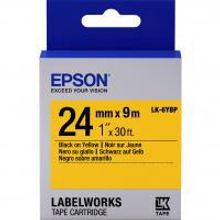 EPSON LK-6YBP картридж с пастельной лентой шириной 24 мм, чёрный шрифт на желтом фоне