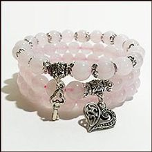 Набор браслетов из розового кварца "Ключик от сердца" (8 мм.). Авторская работа