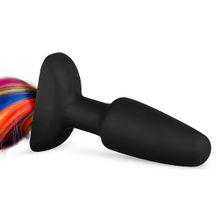 Easy toys Черная анальная пробка с радужным хвостом Butt Plug With Tail (черный)