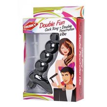 XR Brands Насадка для двойного проникновения Double Fun Cock Ring with Double Penetration Vibe (черный)