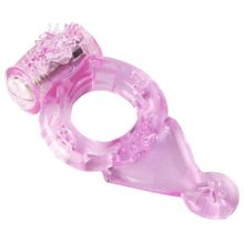 Toyfa Basic Розовое эрекционное виброкольцо с хвостом (розовый)