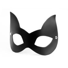 БДСМ Арсенал Черная кожаная маска с прорезями для глаз и ушками (черный)