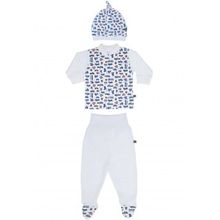 Kiddy bird кофточка, ползунки и шапочка Машинки белый