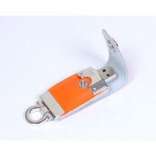 Кожаная флешка брелок оранжевого цвета