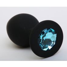 4sexdreaM Чёрная силиконовая пробка с голубым стразом - 8,2 см. (голубой)