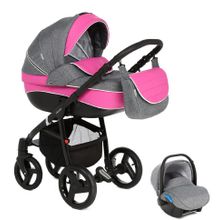 Коляска Adamex NEONEX ALFA (3 в 1) серый+кожа розовая X16