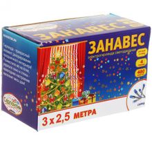 Занавес светодиодный уличный, 3*2,5м 480 ламп LED, прозрач.пров,Цвет свечения Синий,4 режима,(можно соединять).