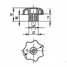 Рукоятки звездообразные DIN 6336 c внутренней резьбой форма D