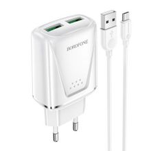 Зарядное устройство Borofone BA54A, QC3.0 2xUSB + кабель microUSB, белое