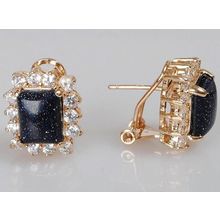 Серьги с авантюрином "Квадрат в цирконах"