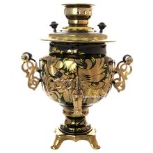 Электрический самовар 3 литра с росписью "Золотые цветы на черном фоне", 110 Вт (для заграницы) с автоматическим отключением при закипании, арт. 140408з