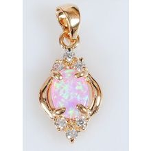 Кулон с розовый японским опалом "Овал + 6 цирконов"