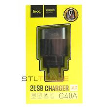 Сетевое зарядное устройство c 2 USB HOCO C40A (Led digital display), черное, max 2.4A
