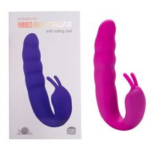 Розовый вибратор Ribbed Dual Stimulator with Rolling Ball - 17 см. (216454)