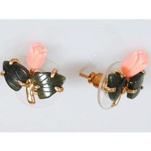 Серьги с кораллом и нефритом "1 роза2 листа"