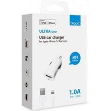11250 АЗУ USB 1А, дата-кабель  8-pin для Apple (MFI), белый, Ultra, Deppa