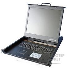 Procase E1916 Консоль однорельсовая , КВМ 16 порт, LCD 19, single rail console KVM 16 port, LCD D-Sub, USB, разрешение 1280 1024, 16 кабелей