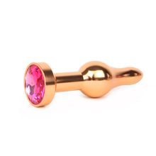 Anal Jewelry Plug Удлиненная шарикообразная золотистая анальная втулка с малиновым кристаллом - 10,3 см. (малиновый)