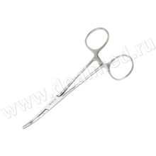 Зажим с кремальерой для прикрепления белья к брюшине 1х2 зубый Baby-Mikulitz изогнутый 140 мм, Medicor, Венгрия