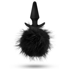 Силиконовая анальная пробка с чёрным заячьим хвостом Fur Pom Pom - 12,7 см. Черный