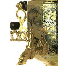 Электрический самовар 3 литра с позолотой и ручной гравировкой "Царская охота", арт. 130595