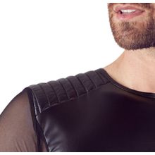 Эффектная футболка с сетчатыми рукавами (L   черный)