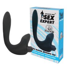 Bior toys Черный удлиненный силиконовый массажер простаты Sex Expert с отростком (черный)