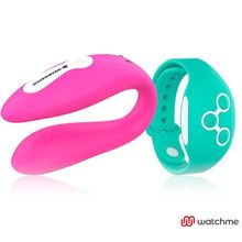 DreamLove Розовый вибратор для пар с зеленым пультом-часами Weatwatch Dual Pleasure Vibe (розовый)