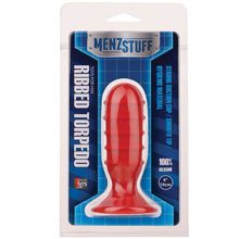 Dream Toys Красная ребристая пробочка из силикона MENZSTUFF RIBBED TORPEDO PLUG  - 10 см. (красный)