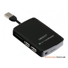 Картридер &lt;AII in 1&gt; USB 2.0 + HUB 2 port, контейнер для хранения карт памяти, Black