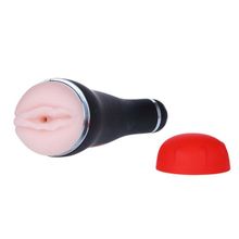 Мастурбатор-вагина с вибрацией в тубе на присоске черный с красным