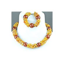 Бусики-Колечки Комплект Сердолик, жемчуг "Верность" арт. П3736