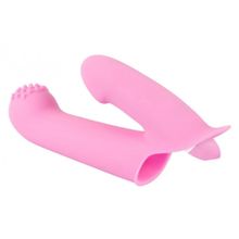 Нежно-розовая двойная вибронасадка на палец Vibrating Finger Extension - 17 см. (233776)