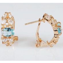 Серьги с голубым фианитом "Кабошон с косичкой"