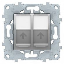 Розетка компьютерная 2xRJ45 Cat.6 UNICA NEW, алюминий |  код. NU542430 |  Schneider Electric