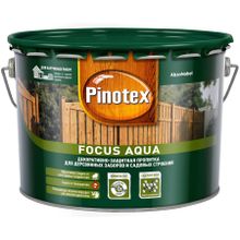 ПИНОТЕКС Фокус Аква антисептик с воском золотая осень (9л)   PINOTEX Focus Aqua декоративная пропитка для деревянных заборов золотая осень (9л)