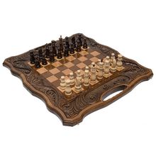 Шахматы + нарды резные "Афинские" 50 с ручкой