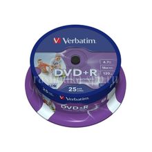 Диск Cake-25 шт (bulk) DVD+R Verbatim 16x 4.7 Gb wide photo printable