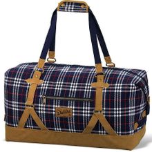 Мужская сумка синяя в белую и красную клетку DAKINE RAMBLER DUFFLE 40L HAMPTON на длинных ручках через плечо с карманом