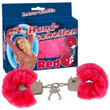 Малиновые меховые наручники Love Cuffs Red малиновый