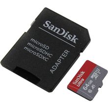 Карта памяти SanDisk Ultra    SDSQUAR-064G-GN6IA    microSDXC Memory Card 64Gb UHS-I U1 Class10 + microSD--  SD Adapter