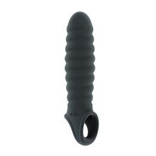 Shots Media BV Серая ребристая насадка Stretchy Penis Extension No.32 (серый)