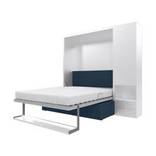 ПМ: Новый век Кровать-трансформер 140х200 с диваном и шкафом Смарт, белый синий, правый